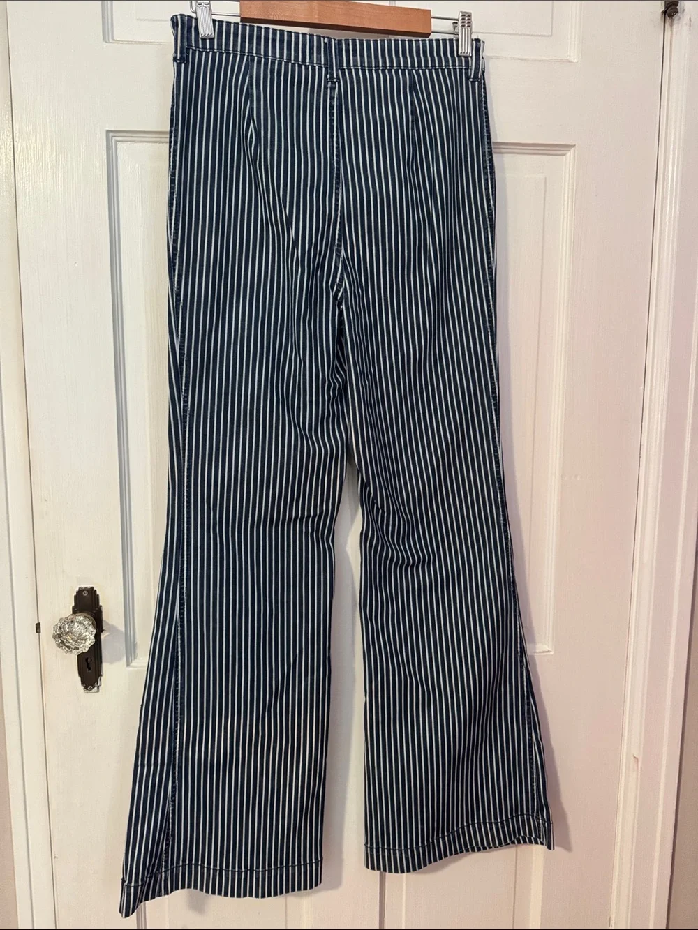 N.E.5 Vintage 70's Style Striped High Waist Extreme Flare Wide Leg Boho Jeans 30